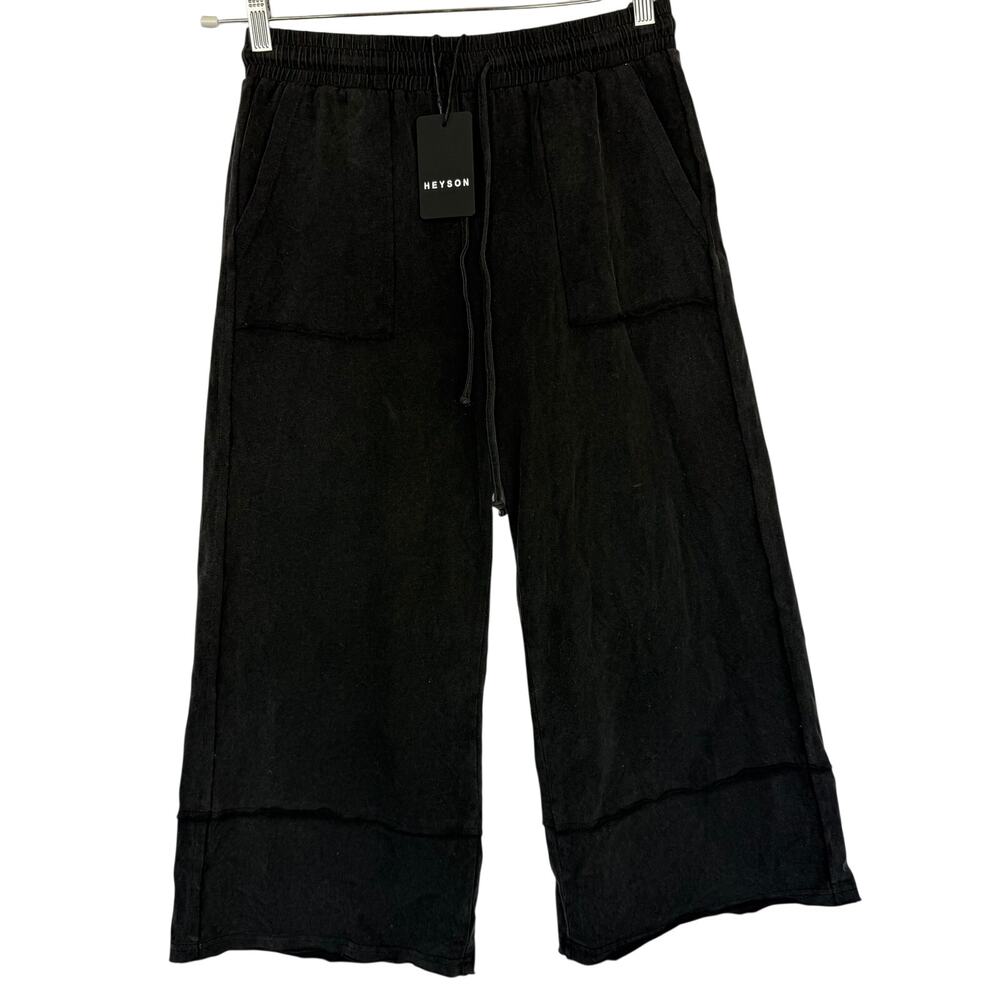 NWT Heyson Love Me Mineral Wash Wide Leg Sweatpants Women Sz S Black $60 Cotton